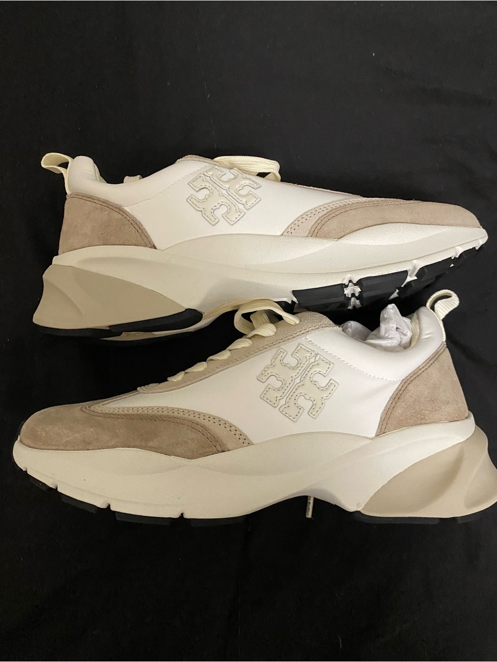 Tory Burch White and Taupe Platform Sneakers